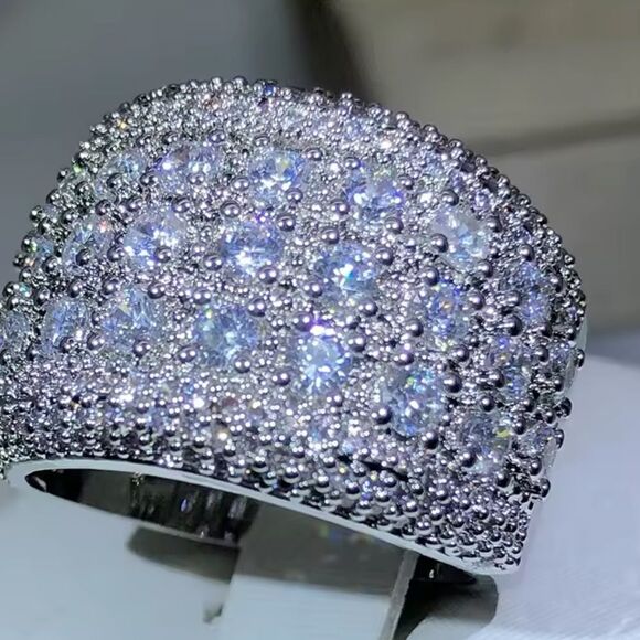 Sterling Silver 925 Pave Zirconium Statement Ring - Picture 5 of 14